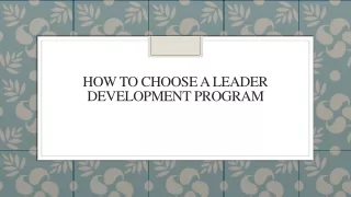 How To Choose A Leader Development Program