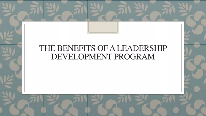 the benefits of a leadership development program
