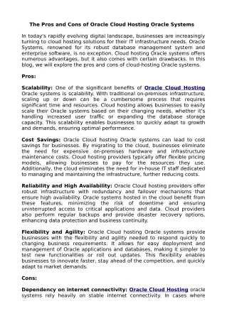 The Pros and Cons of Cloud Hosting Oracle Systems