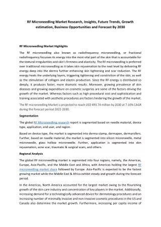 RF Microneedling Market Share, Analysis, Regional Insights, Growth Insights