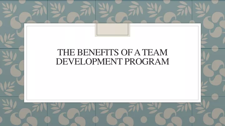 the benefits of a team development program