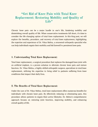 get rid of knee pain with total knee replacement