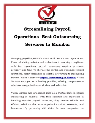 Streamlining Payroll Operations  Best Outsourcing Services In Mumbai