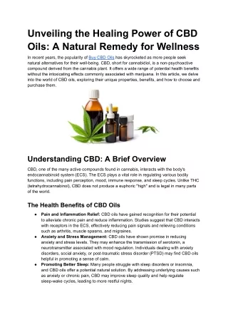 Unveiling the Healing Power of CBD Oils_ A Natural Remedy for Wellness