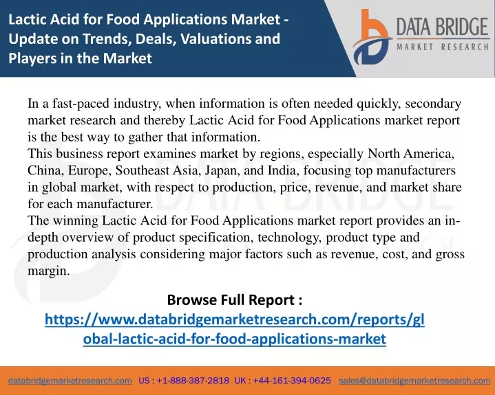 lactic acid for food applications market update