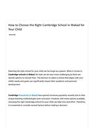 Choose the Right Cambridge Schools in Wakad for Your Child