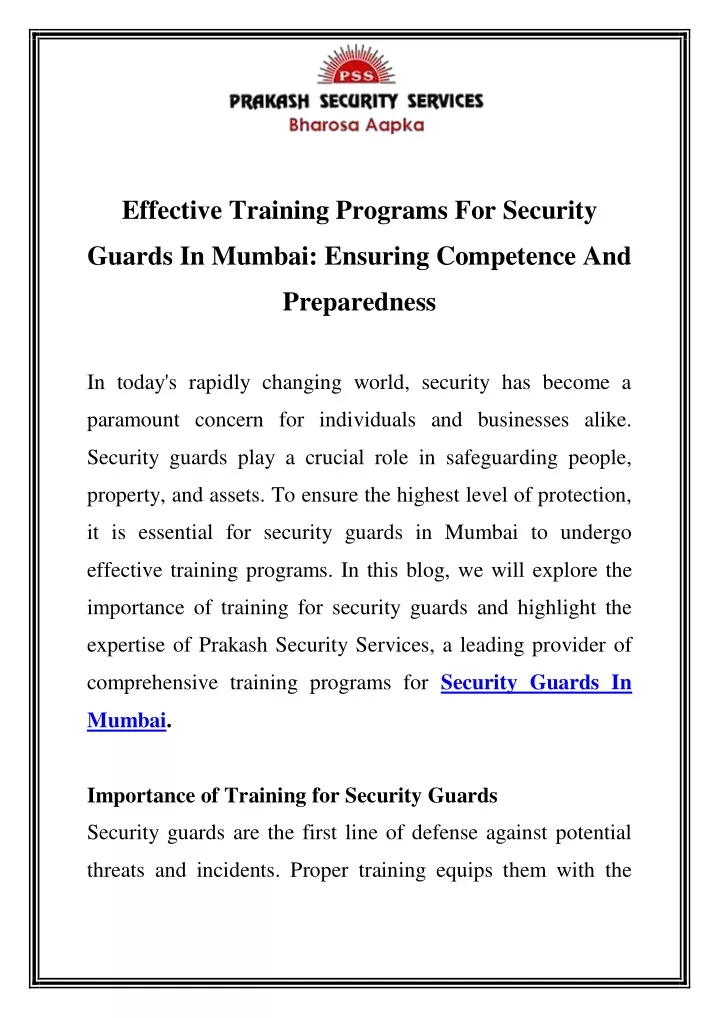 effective training programs for security