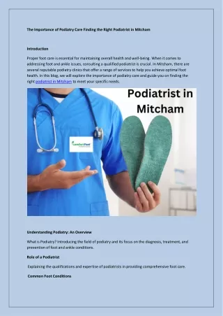 The Importance of Podiatry Care Finding the Right Podiatrist in Mitcham