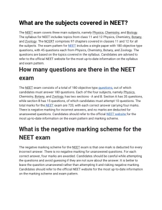 What are the subjects covered in NEET