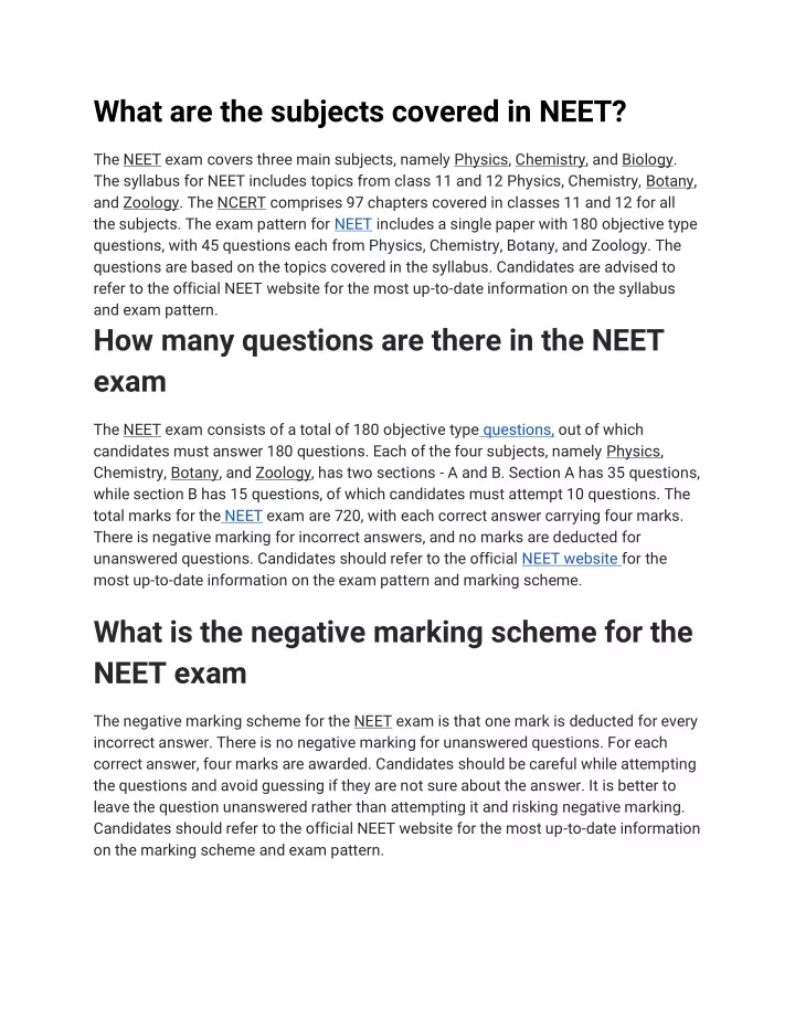 what are the subjects covered in neet