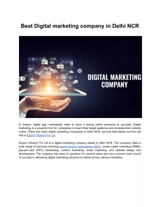 In Delhi-NCR, the best digital marketing agency