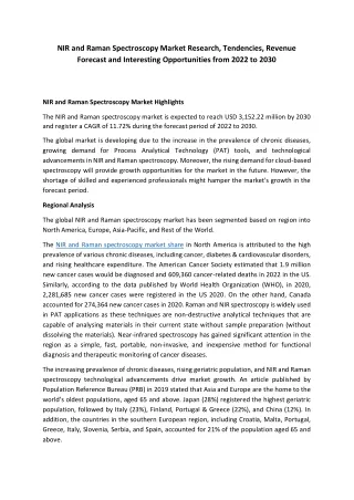 NIR and Raman Spectroscopy Market Research, Tendencies, Revenue Forecast and Int