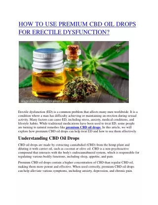 How to use premium CBD oil drop for erectile dysfunction?