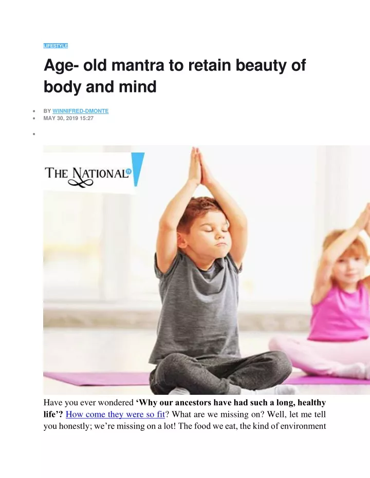lifestyle age old mantra to retain beauty of body
