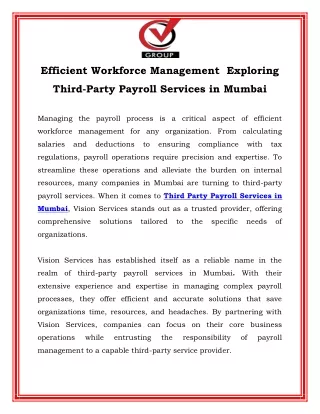 Efficient Workforce Management  Exploring Third Party Payroll Services in Mumbai