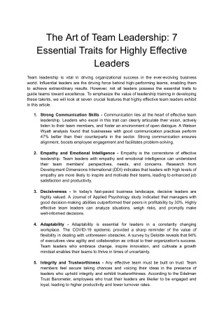 The Art of Team Leadership_ 7 Essential Traits for Highly Effective Leaders