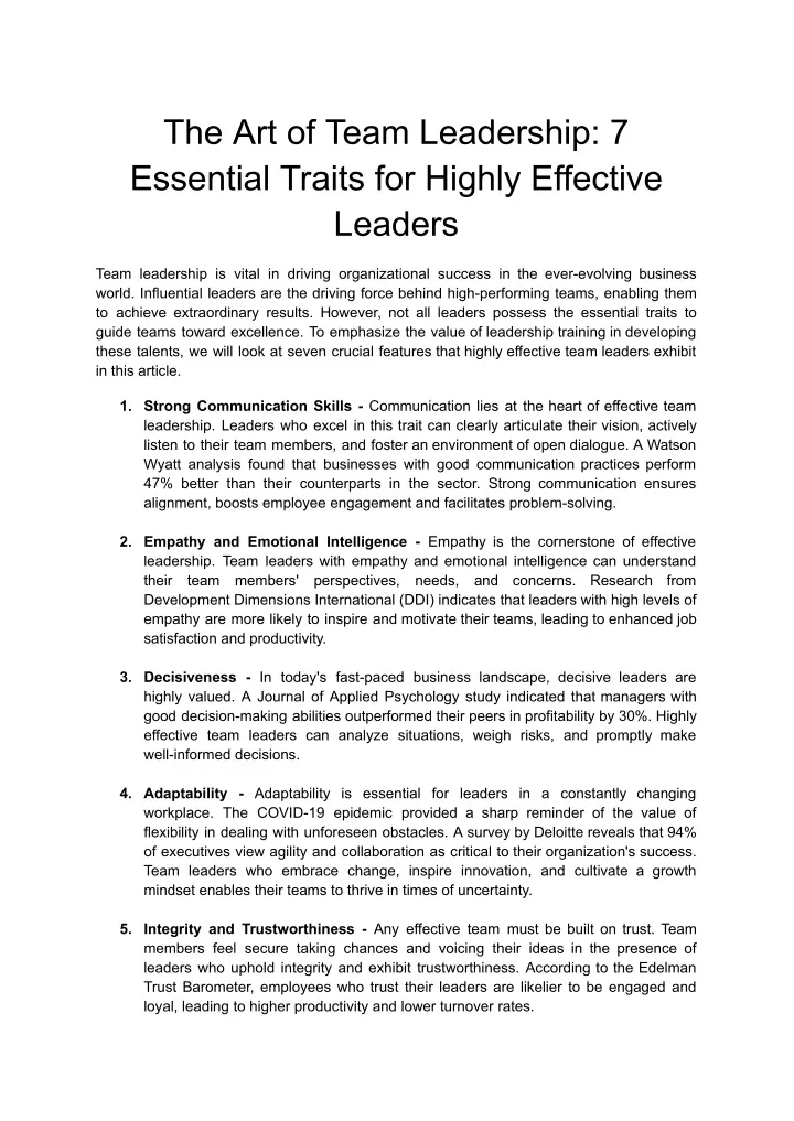 the art of team leadership 7 essential traits