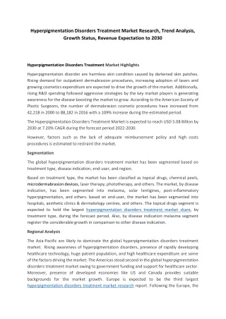 Hyperpigmentation Disorders Treatment Market PDF