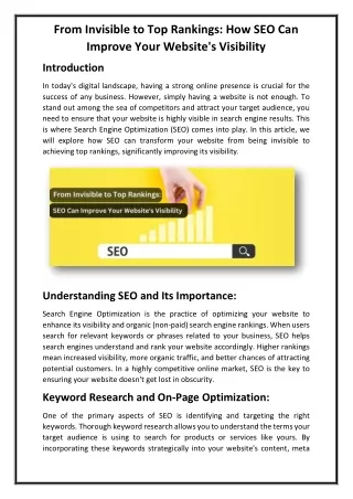 From Invisible to Top Rankings How SEO Can Improve Your Website's Visibility