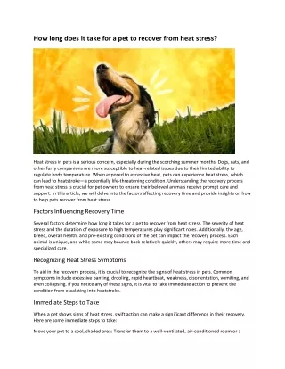 how long does it take for a pet to recover from