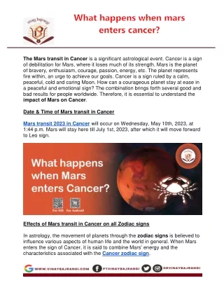 the mars transit in cancer is a significant