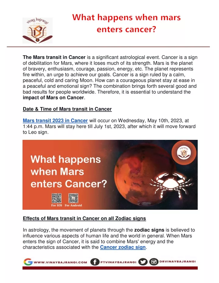 the mars transit in cancer is a significant