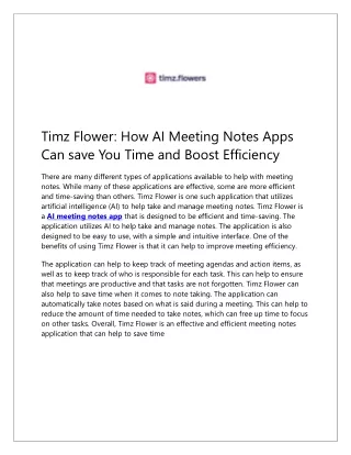 Timz Flower: How AI Meeting Notes Apps Can save You Time and Boost Efficiency