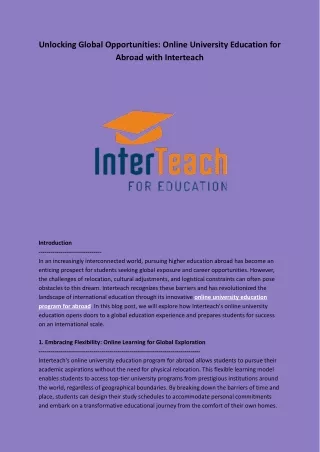 Unlocking Global Opportunities_ Online University Education for Abroad with Interteach