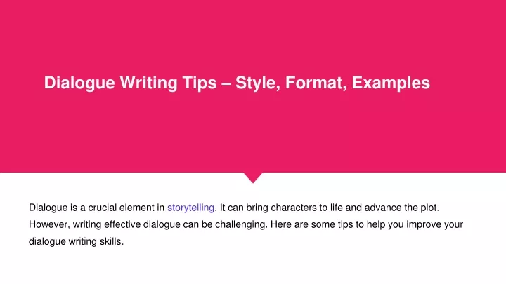 dialogue writing tips style format examples