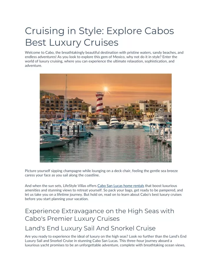 cruising in style explore cabos best luxury
