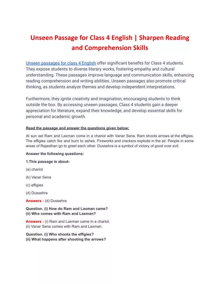 ppt-unseen-passage-for-class-4-english-sharpen-reading-and