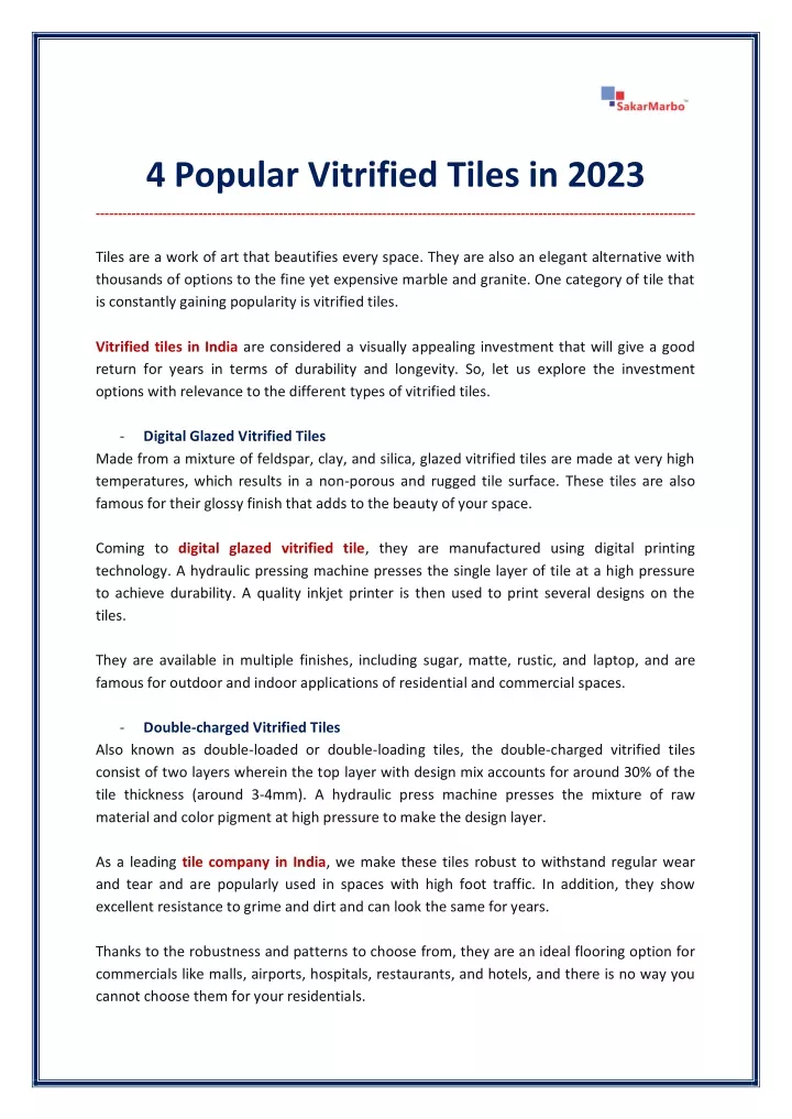 4 popular vitrified tiles in 2023