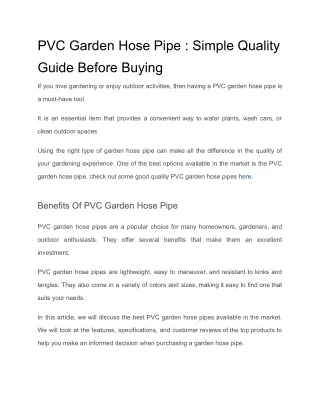 PVC Garden Hose Pipe _ Simple Quality Guide Before Buying