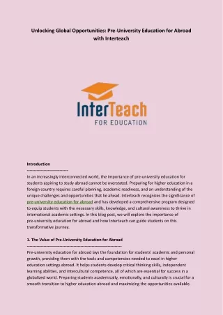 Unlocking Global Opportunities_ Pre-University Education for Abroad with Interteach