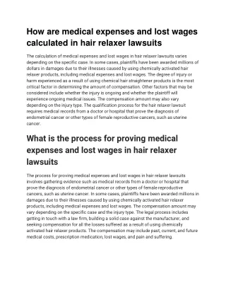 How are medical expenses and lost wages calculated in hair relaxer lawsuits
