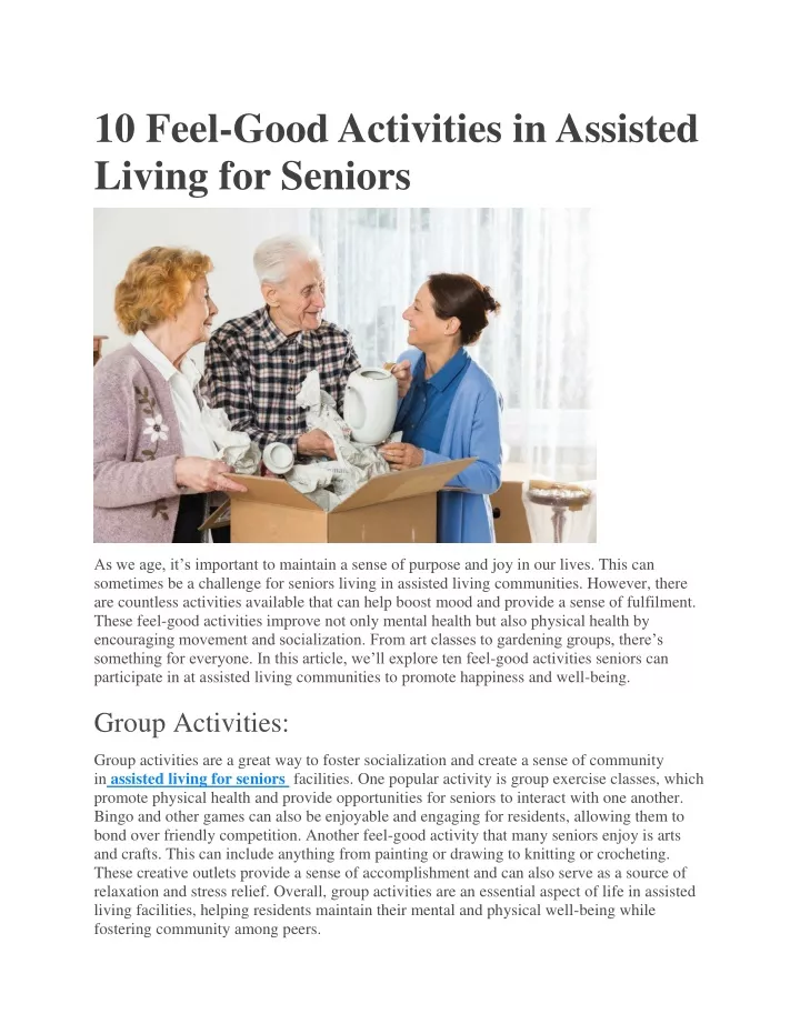 10 feel good activities in assisted living