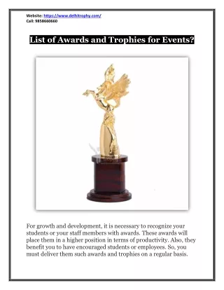 List of Awards and Trophies for Events?