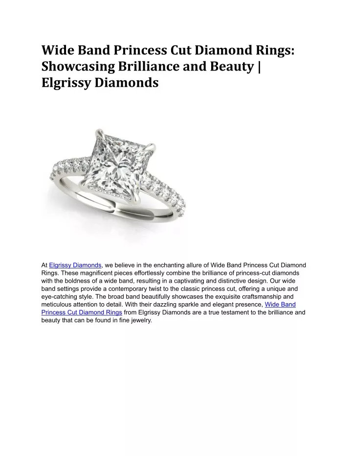 wide band princess cut diamond rings showcasing