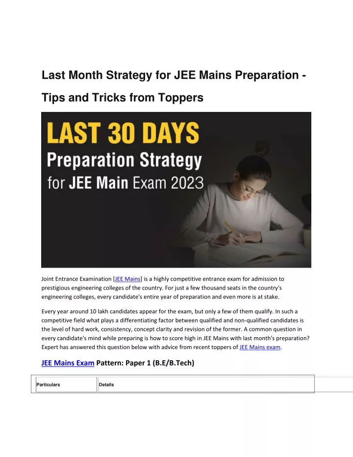 last month strategy for jee mains preparation