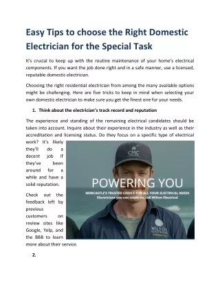 Easy Tips to choose the Right Domestic Electrician for the Special Task