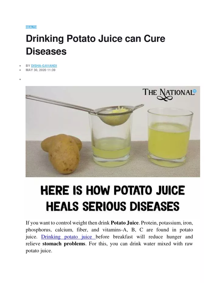health drinking potato juice can cure diseases