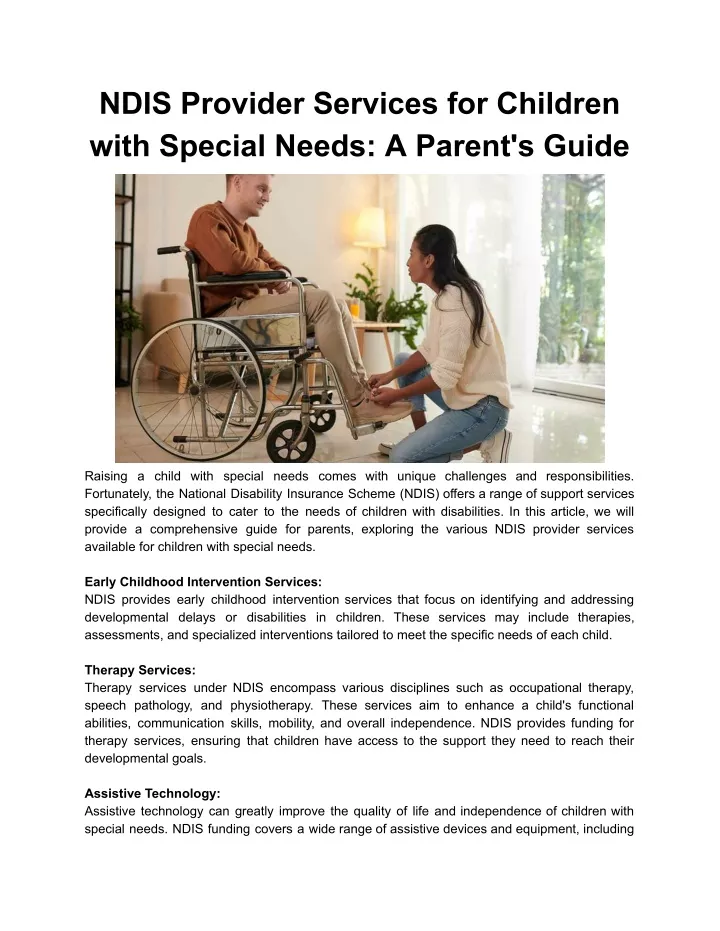 ndis provider services for children with special