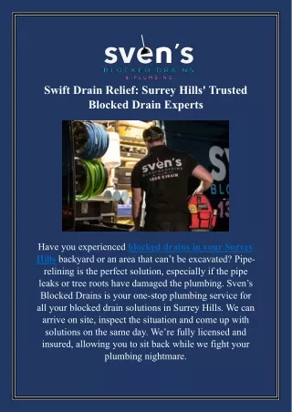 Swift Drain Relief: Surrey Hills' Trusted Blocked Drain Experts