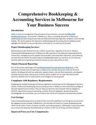 Comprehensive Bookkeeping & Accounting Services in Melbourne for Your Business Success