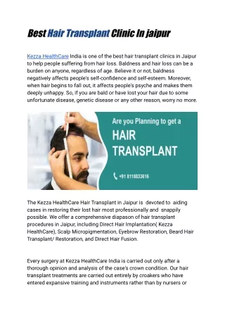 Best Hair Transplant Clinic In jaipur