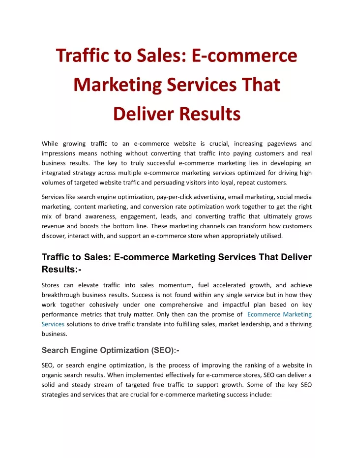 traffic to sales e commerce marketing services