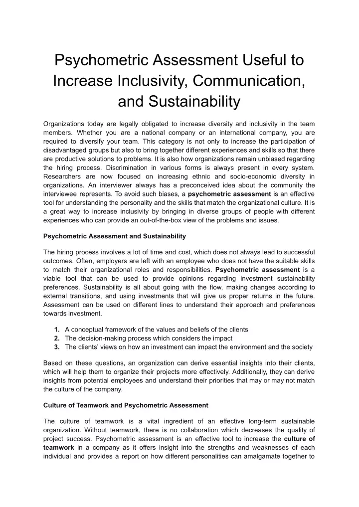 psychometric assessment useful to increase