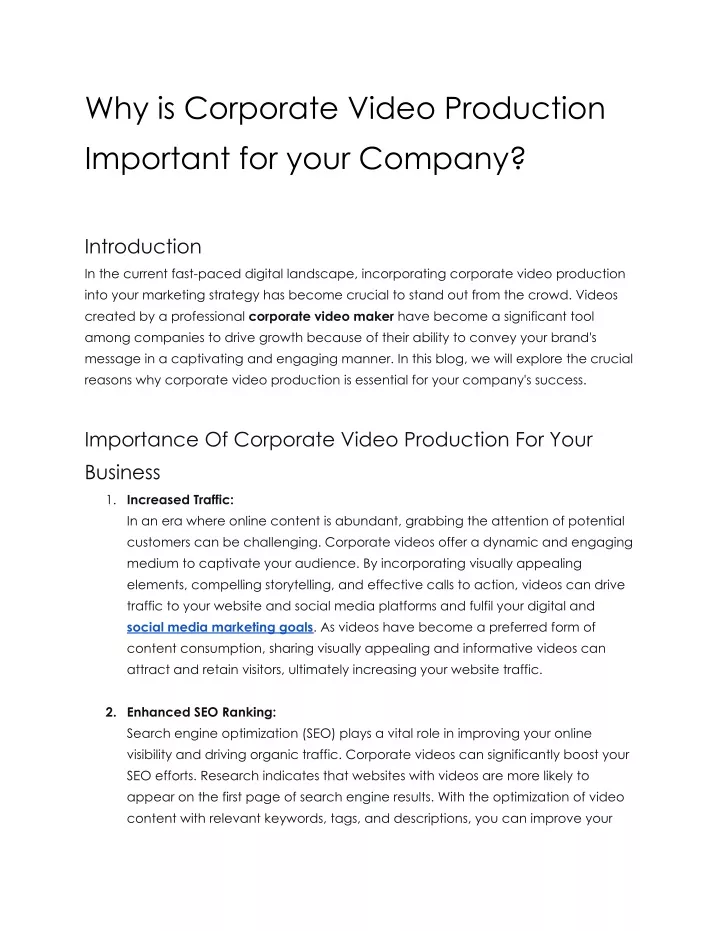 why is corporate video production important