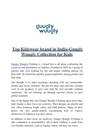 Top Kidswear brand in India - Guggly Wuugly Collection For Kids