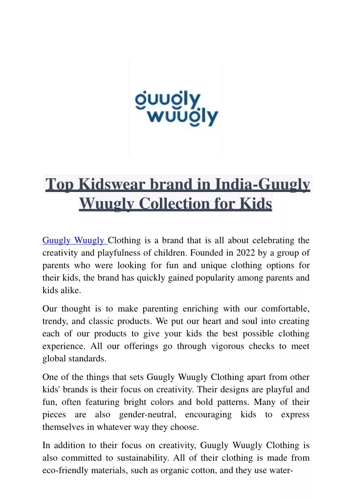 top kidswear brand in india guugly